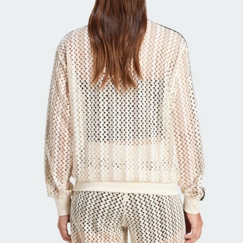 adidas Originals Cream Mesh Bomber Jacket with Black Stripes - Picture 6 of 15